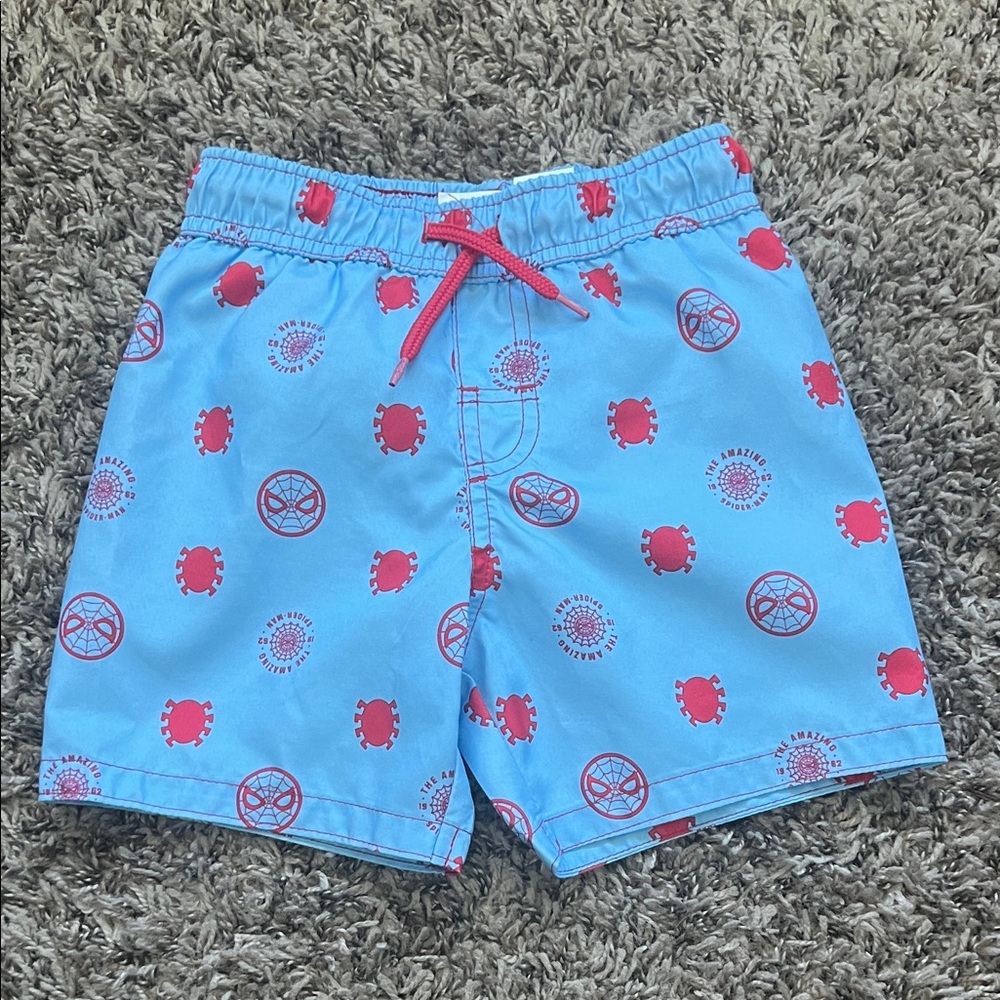 Marvel Light Blue Swim Shorts with Red Spider Motifs